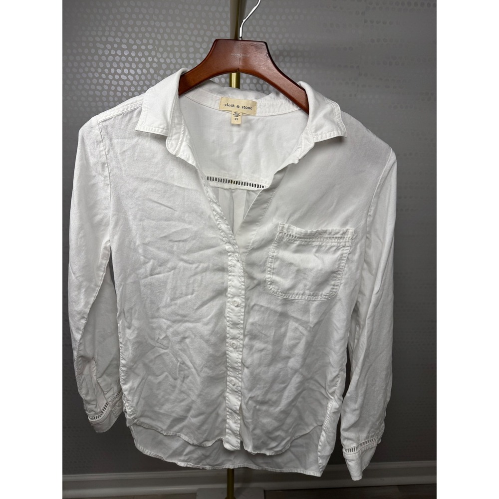 Cloth & Stone Womens XS White Button Down Shirt Long Sleeve Ladder Trim Blouse